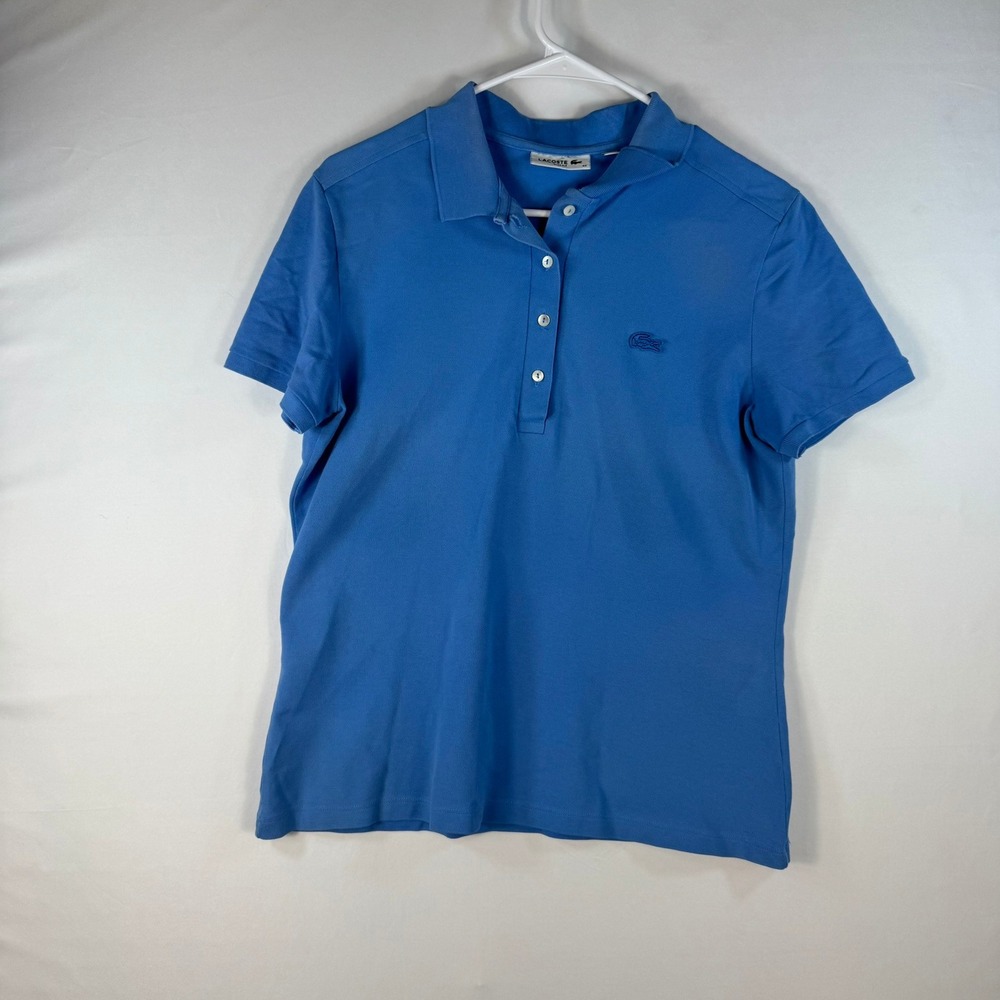 Lacoste Womens Slim Fit Polo‎ Shirt Blue Cotton Pique Short Sleeve Size 42